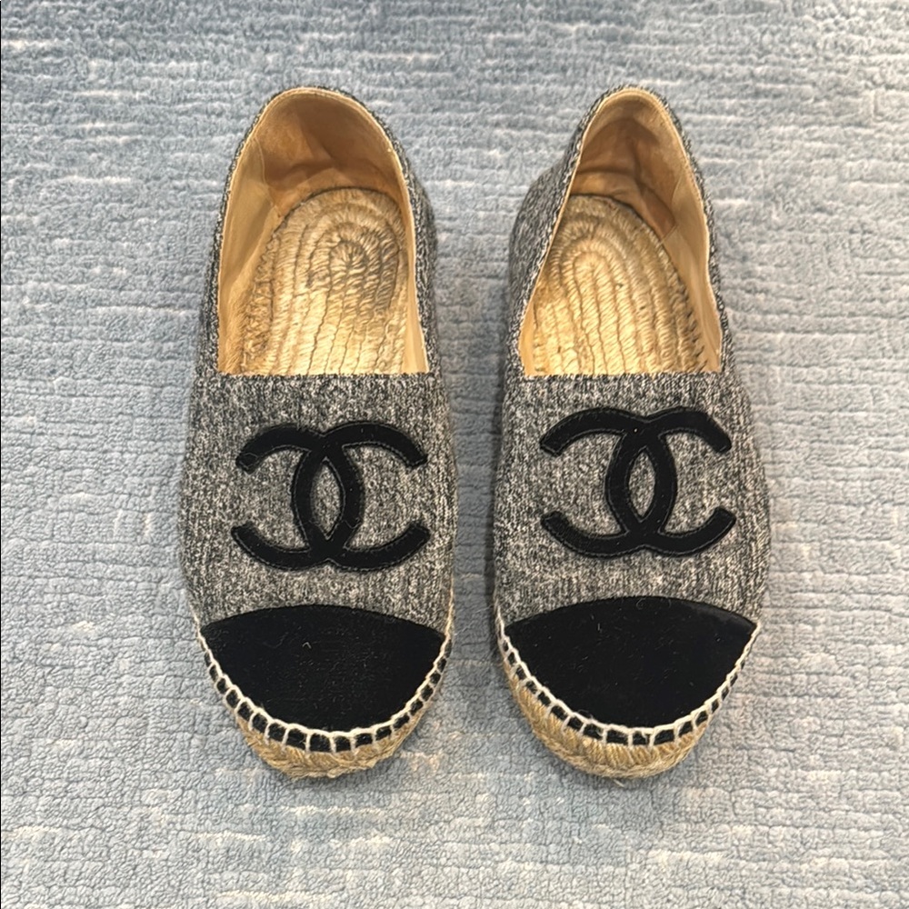 CHANEL Gray and Black Espadrilles